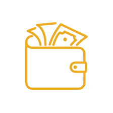 A yellow icon of a Wallet stuffed with cash.