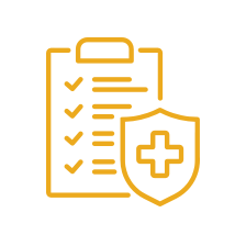 A yellow icon of a clipboard with a checklist on it.